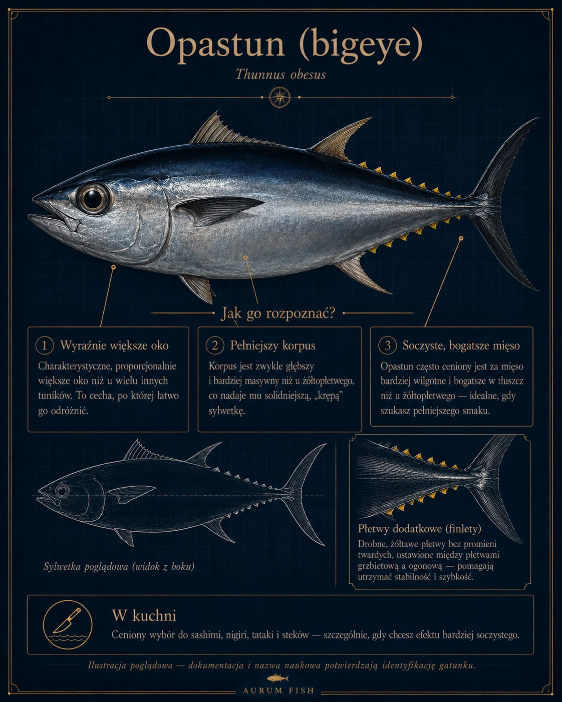 Opastun Thunnus obesus, czyli tuńczyk wielkooki — cechy rozpoznawcze